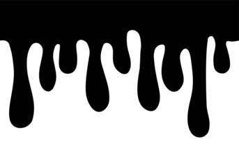 Vector Paint Dripping Seamless Border. Water, oil, paint, blood, ink or melt chocolate drips repeat background. Liquid flowing black stains, abstract splatter design element on white background