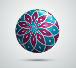 Realistic glossy vector sphere decorated with pattern, cute ball abstract graphic design element.