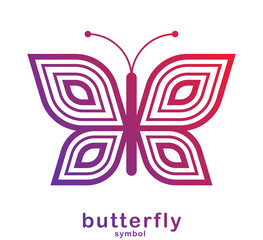 Butterfly elegant geometric linear vector symbol isolated over white background, best logo for beauty salon or boutique or cosmetology or jewelry, feminine emblem.