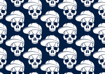 Black skulls seamless vector background, endless pattern with horror death sculls, stylish wallpaper of hard rock culture music fashion theme, gothic image.