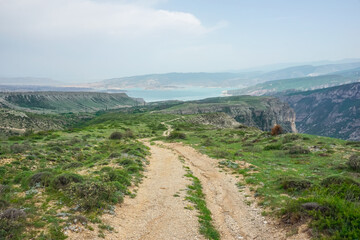 Fototapeta na wymiar Dirt road in the Sulak canyon in Dagestan