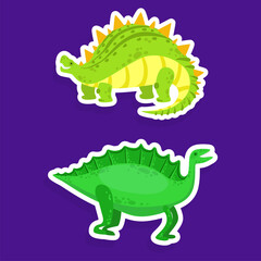 Dinosaur Character Sticker Isolated on Blue Background Vector Set