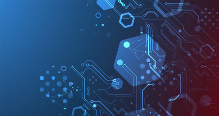 Abstract technology concept. Circuit board, high computer color background. Vector illustration with space for content, web - template, business tech presentation.