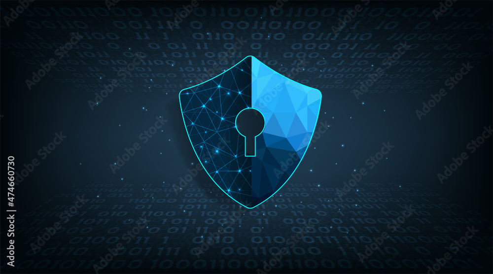 Fototapete cyber security design. shield symbol on digital screen, 3d render protection digital network interne