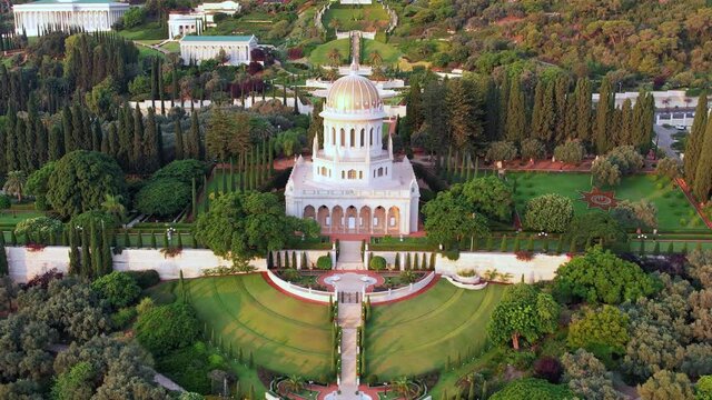 Bahai Garden and Bahai golden dome Temple in Haifa, Israel.