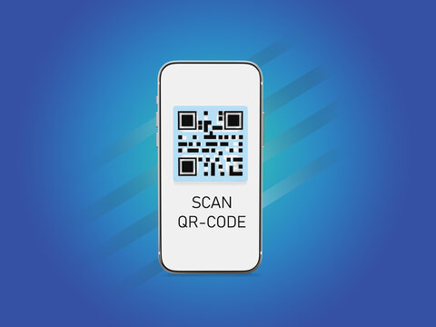 QR code scanner in smartphone. Scan the flat QR code icon with phone. Barcode. Checking Qr code. Mobile phone with scanner reads the codes. Identification or payment system in mobile phone. 3d image