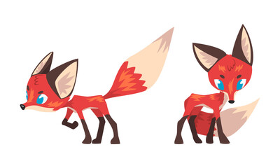 Cute Fox Character with Bushy Brush Tail and Triangular Ears Vector Set