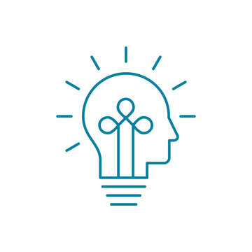 Head lightbulb line icon. Creative idea concept. Human brain potential. Problem solving. Thinking mind. Brainstorming. Having a innovative idea. Neurodiversity. Vector, illustration, flat, clip art. 