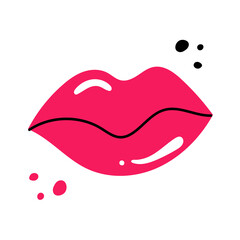 Female lips with lipstick and glitter, red and pink. Isolated on white background, doodle style. Closed and open mouth. Valentine's Day, anniversary of dating. 