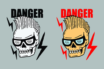 Danger skull punk illustration print on t-shirts,jacket,souvenirs or tattoo free vector