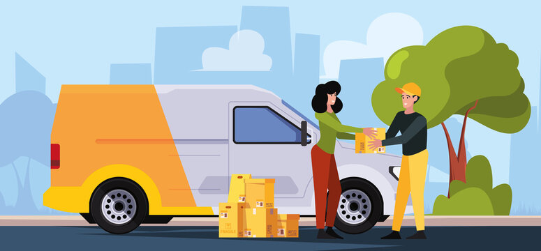 Urban delivery background. Logistic transportation company cargo service post mail delivery trucks on map garish vector concept illustrations
