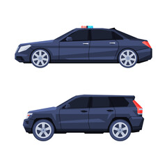 Presidential Motorcade and Government Motor Vehicle Side View Vector Set.