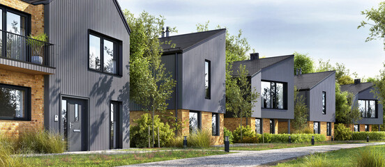 Modular homes exterior designs of modern architecture - 474663381