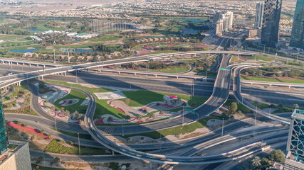 Huge highway crossroad junction between JLT district and Dubai Marina intersected by Sheikh Zayed...