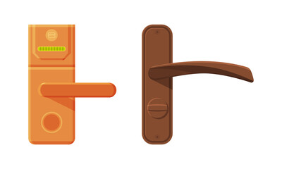 Metal Door Handle or Doorknob for Opening and Closing Portal Vector Set