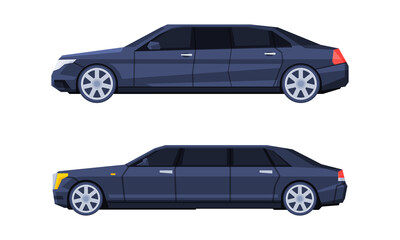 Stretch Limousine as Long Wheelbase Luxury Sedan and Urban Transport Vector Set