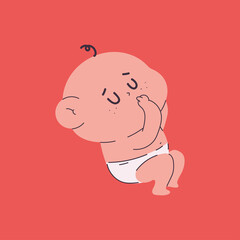 Cute sleeping newborn baby in diaper vector cartoon character isolated on background.