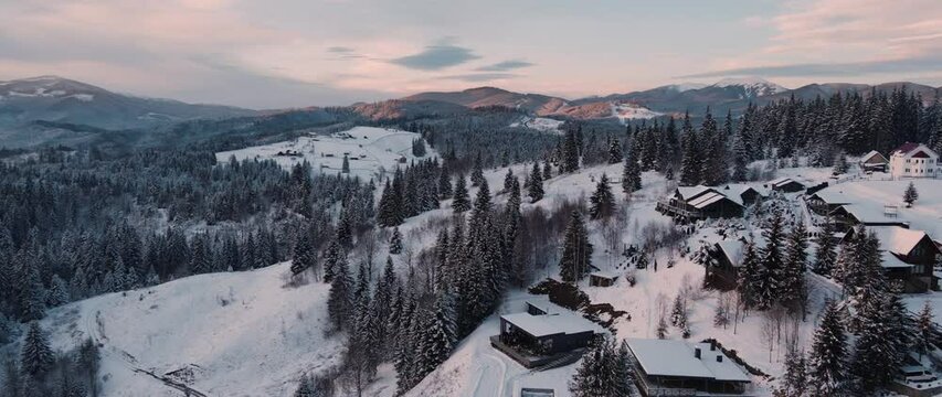 Perfect winter day sunset mountains
