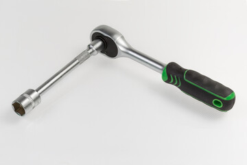 Ratchet wrench with inserted hexagonal socket with long adapter