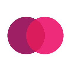 Two intersecting circle. Colored icon. Pink and purple. Business diagram. Merge concept. Vector illustration. Stock image.