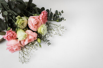 A bouquet of flowers on a white background