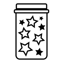 Jar with stars icon. Magic bottle. Simple flat art. Cartoon style. Dream background. Vector illustration. Stock image.