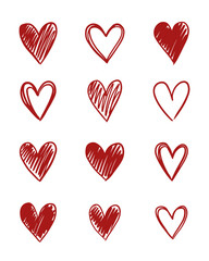 A set of hand-drawn hearts. Vector illustration for Valentine's Day