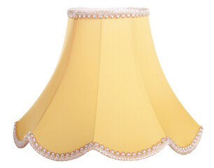classic cut corner bell shaped yellow tapered lampshade on a white background isolated close up shot