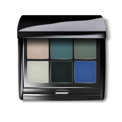 Make-up eyeshadow palette, realistic vector illustration. Open color makeup eye shadow kit case top view