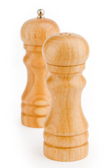 Salt and pepper are on the white background.