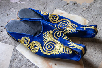 Handmade Arabic style looking colorful shoes with beautiful decorative ornaments, for sale in...