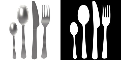 3D rendering illustration of some basic cutlery