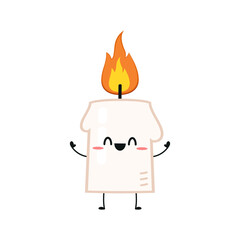 Candle cartoon character. Candle on white background.