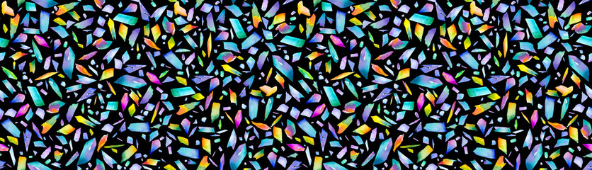 ランダムなプリズムのシームレスパターン。水彩イラスト。 天然石のアブストラクト背景。
