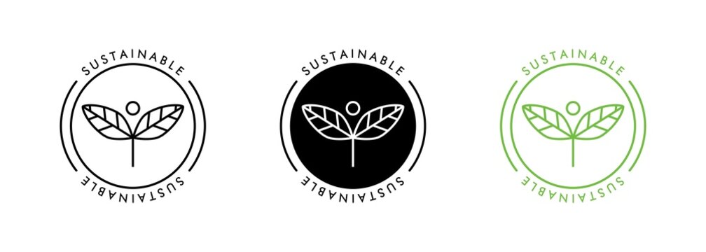 Sustainable fashion badge. Environmental sustainability simple symbol. Eco environment electric. Linear ecology icons. Vector