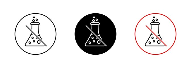 Prohibition of chemical additives vector sign. Non-toxic symbol. Chemical flask icon. Eco, laboratory, research and science symbol. Environmental chemistry line icon. Green care.