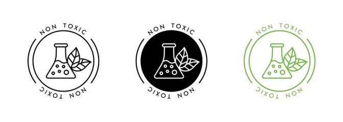 Non-toxic symbol. Chemical flask with plant sprout. Eco, laboratory, research and science symbol. Environmental chemistry line icon. Green care and non-toxic from science technology.