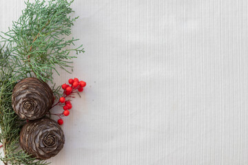 Creative frame made of Christmas fir branches on white background