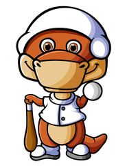 The albertosaurus as the baseball player and holding the bat