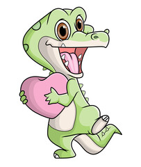 The happy crocodile is excited to celebrate the valentine 'day