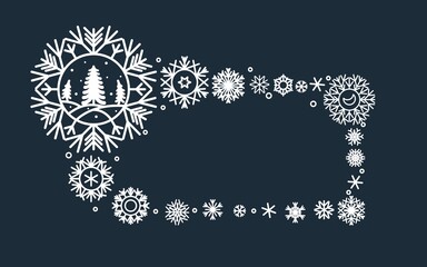 Christmas frame made of decorative snowflakes. Close-up.