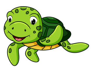 The happy turtle is waving the hand under the water