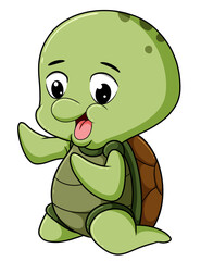 The baby turtle is gesturing something
