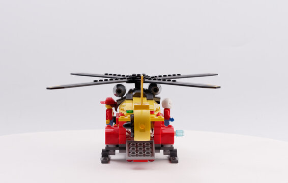 GOMEL, BELARUS - DECEMBER 13, 2021: Lego Rescue Helicopter