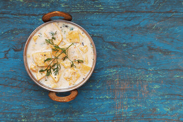 Home Made Indian Raita Made of Curd & Black Gram Flour.
