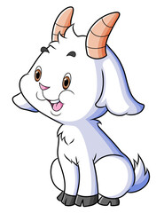 The little goat is sitting with the happy face