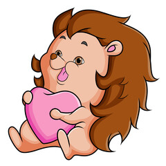 The hedgehog is hugging the heart doll for valentine