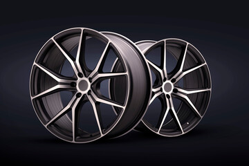 forged new alloy wheels on a blue black background. cool sports wheels wheels with thin spokes auto...