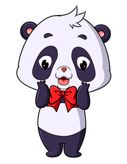 The cute panda is amazed with good posing