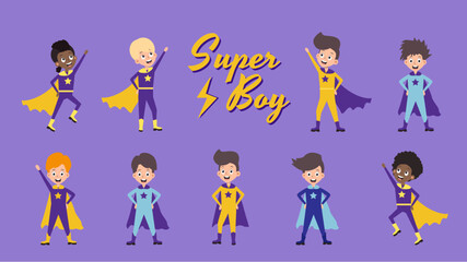 Set of Super Hero, boys, cartoon